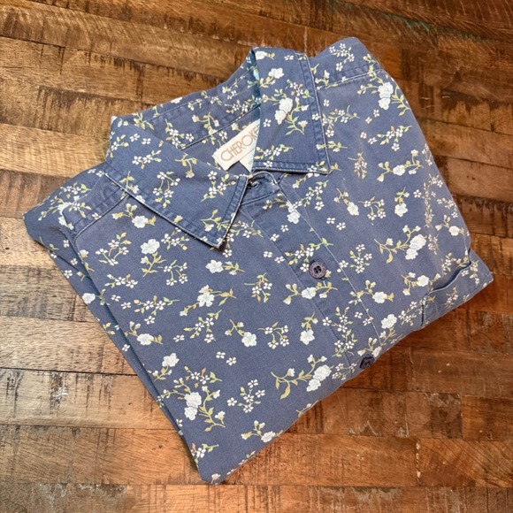 Cherokee Tops - Cherokee Womens Blue Ditsy Floral Cotton Button Down Shirt Large RN 17730